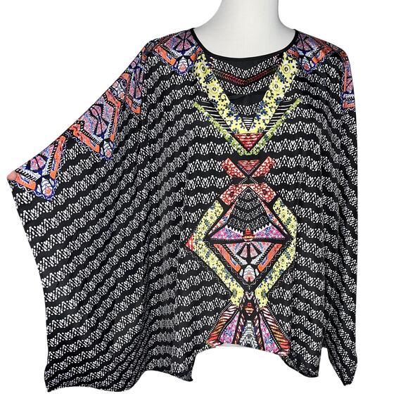 Bisou Bisou Aztec Graphic Oversized Flowy Poncho / Top - Picture 1 of 8
